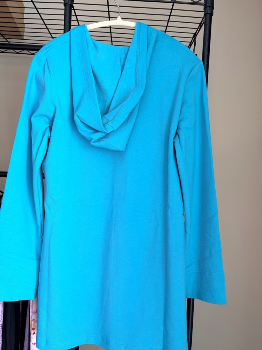 Blue Sky Turquoise Hooded Long Sleeve Top